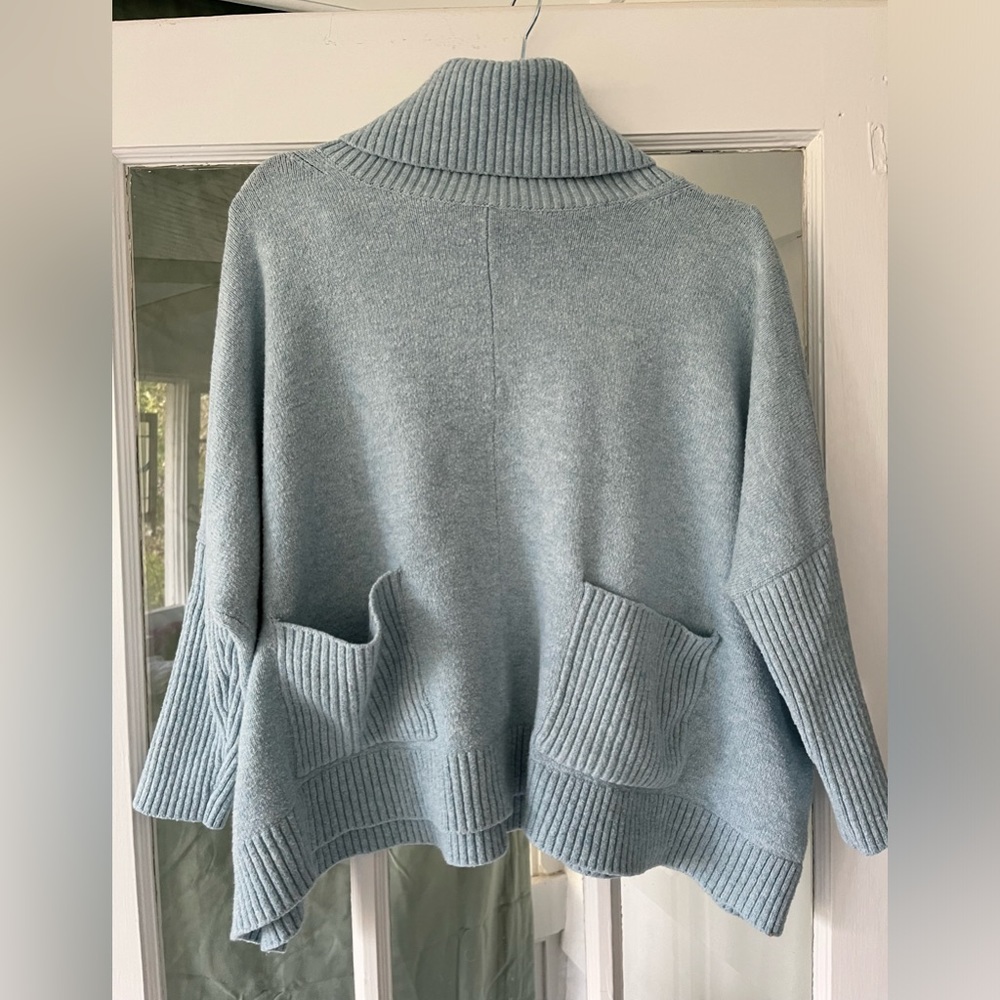 LOFT Light Blue Green Turtleneck Sweater with Front Pockets
